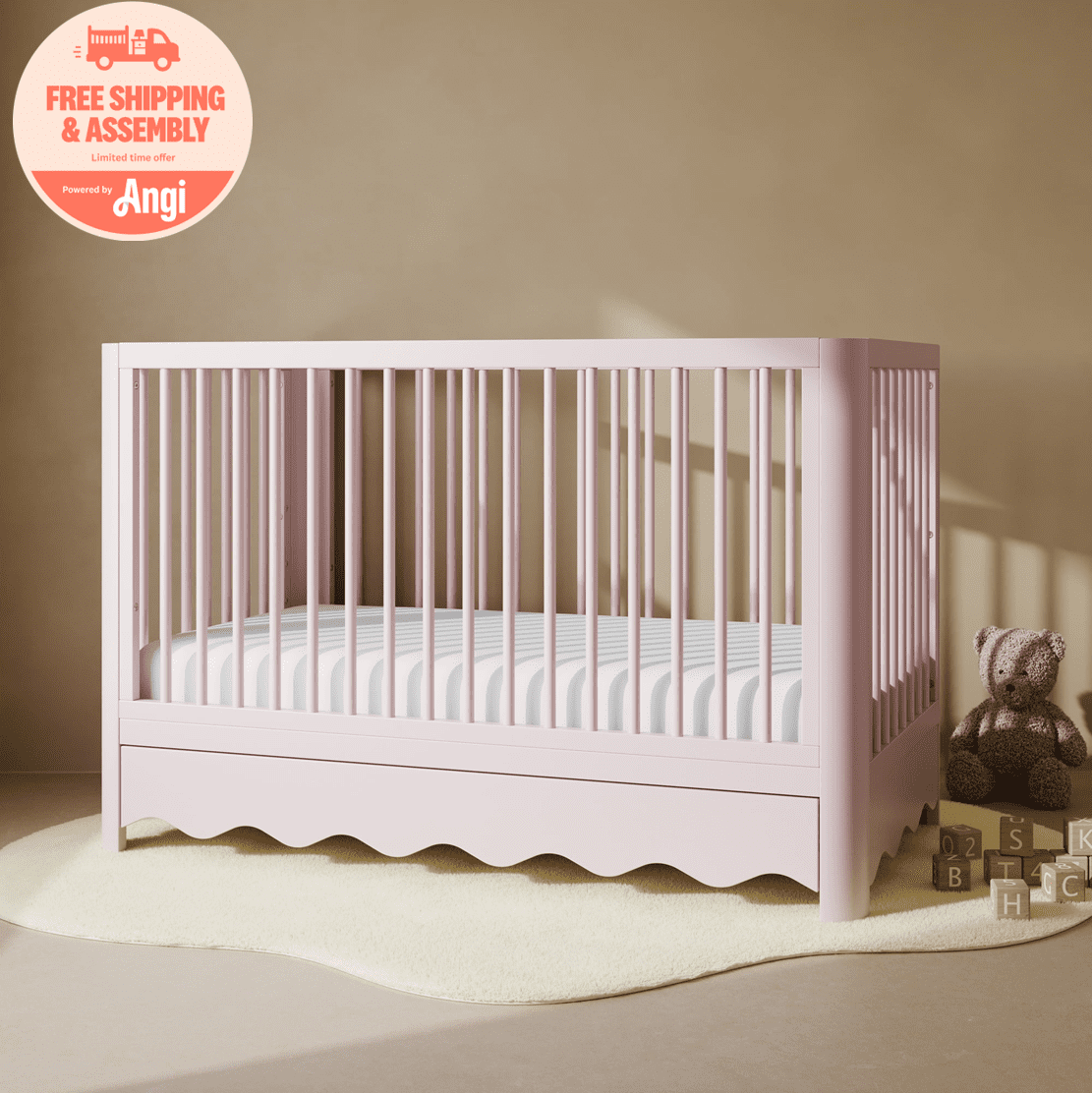Art of Nursery by Storkcraft Casablanca 5-in-1 Convertible Baby Crib with Drawer, Blush