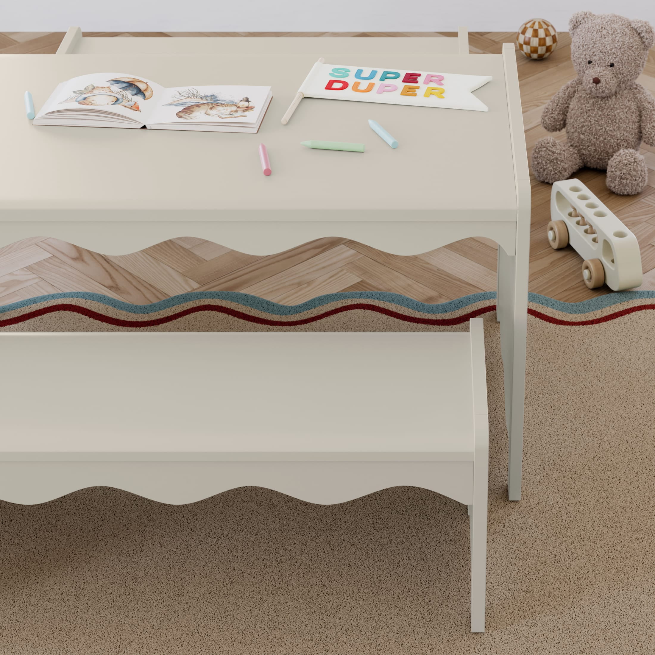 (しろきっちゃん)TADY &KINGセット Storkcraft Casablanca Montessori Indoor Kids Table and Bench Set