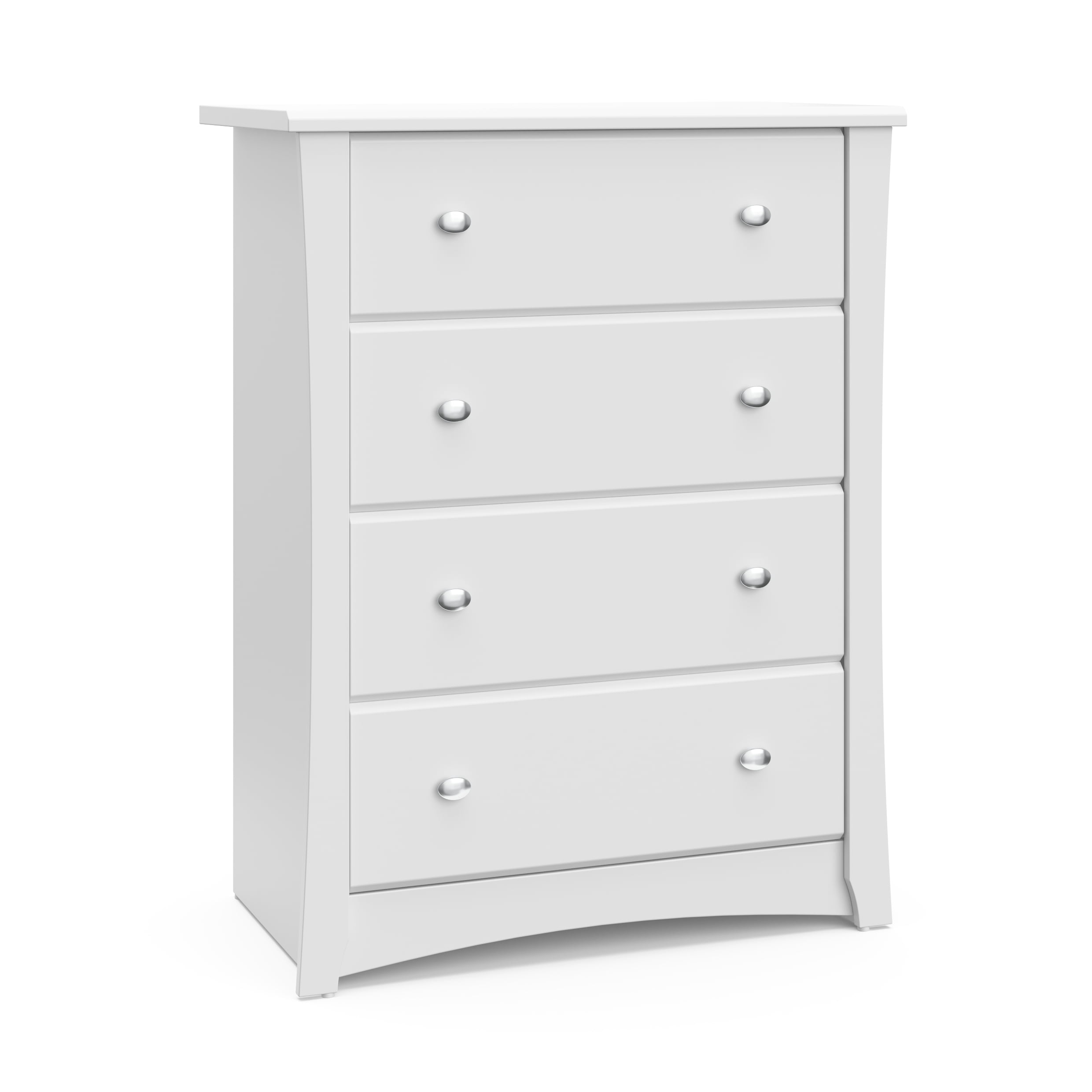 White Vertical 4-Drawer Nursery Dresser with Metal Knobs