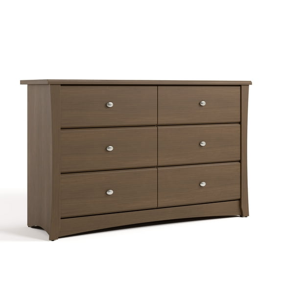 Storkcraft Crescent 6 Drawer Children's Nursery Double Dresser, Hazelnut