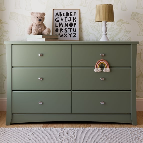 Storkcraft Crescent 6 Drawer Nursery Dresser, Olive