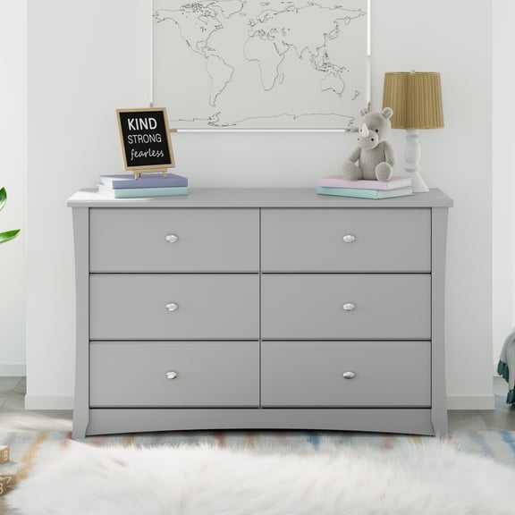 Storkcraft Crescent 6 Drawer Nursery Dresser, Pebble Gray