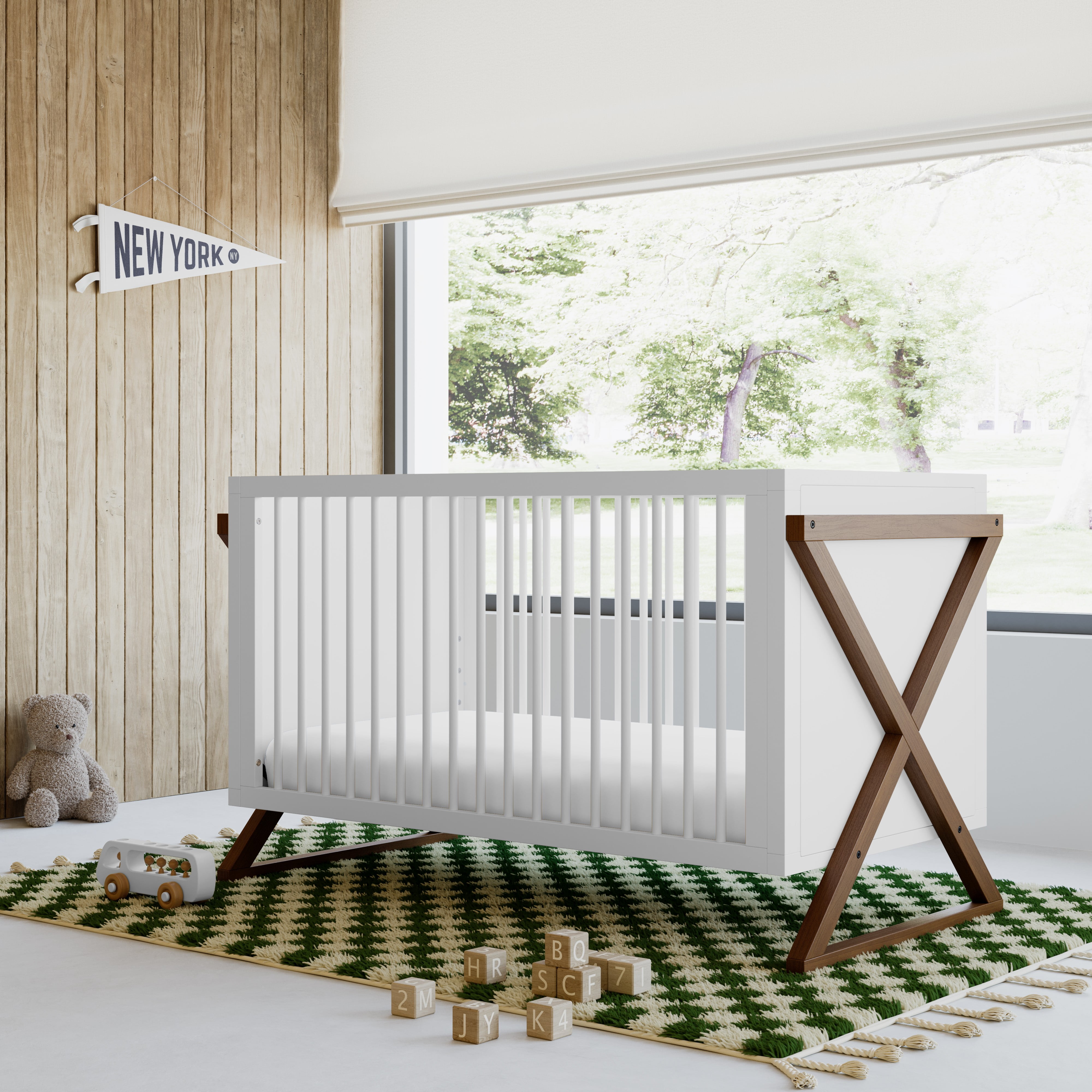 Storkcraft Equinox 3-in-1 Convertible Baby Crib, White with Hazelnut