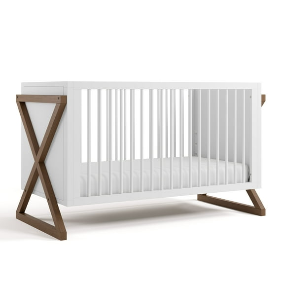 Storkcraft Equinox 3-in-1 Convertible Baby Crib, White with Hazelnut