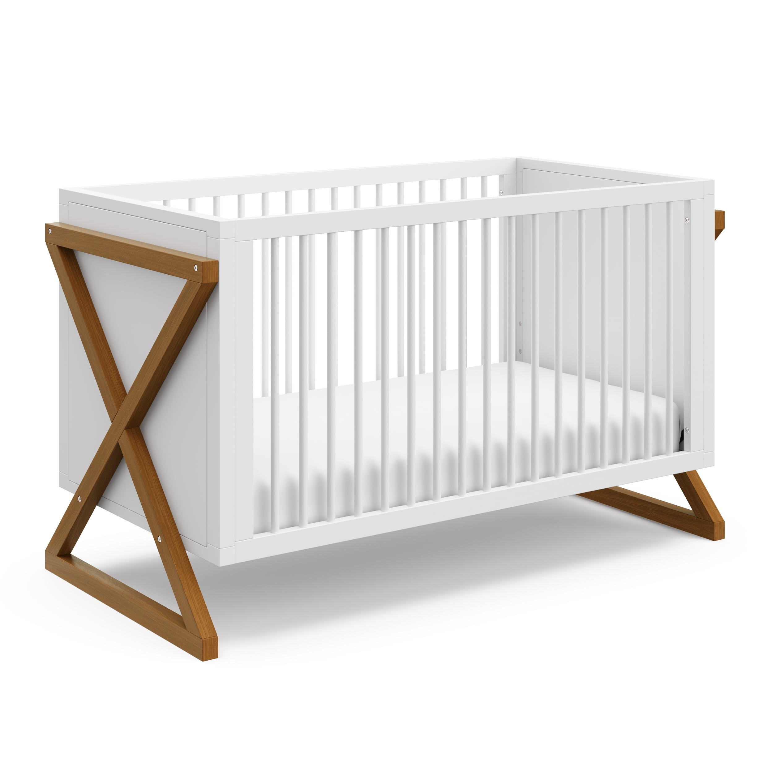 White and Driftwood 3-in-1 Convertible Baby Crib with Adjustable Mattress Support
