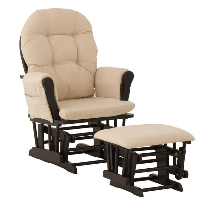 Storkcraft Hoop Glider and Ottoman Black with Beige Cushions