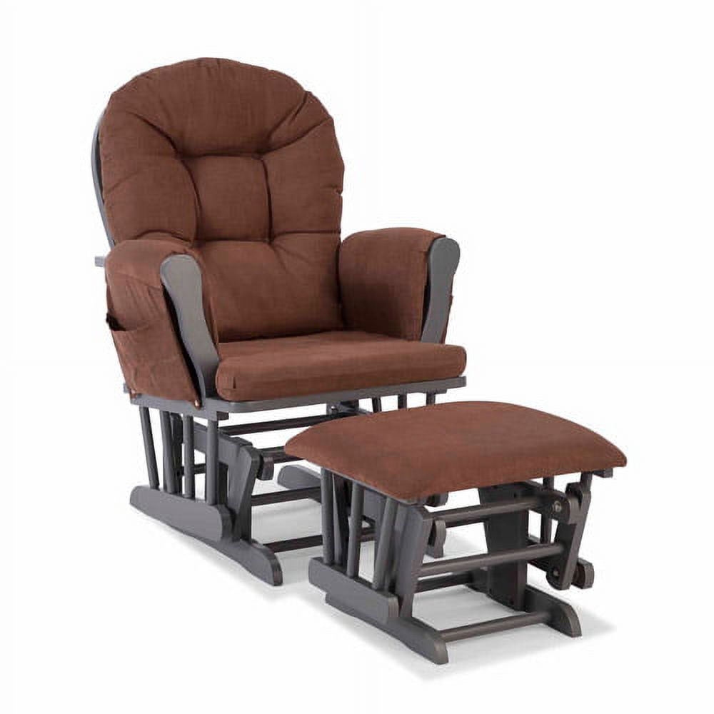Storkcraft Hoop Glider and Ottoman Gray with Chocolate Cushions