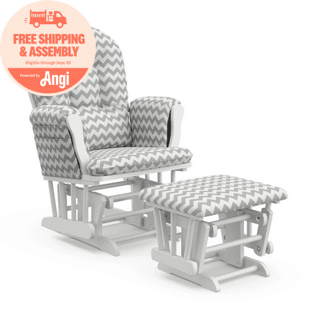 Storkcraft - Hoop Glider and Ottoman - White/Gray Chevron