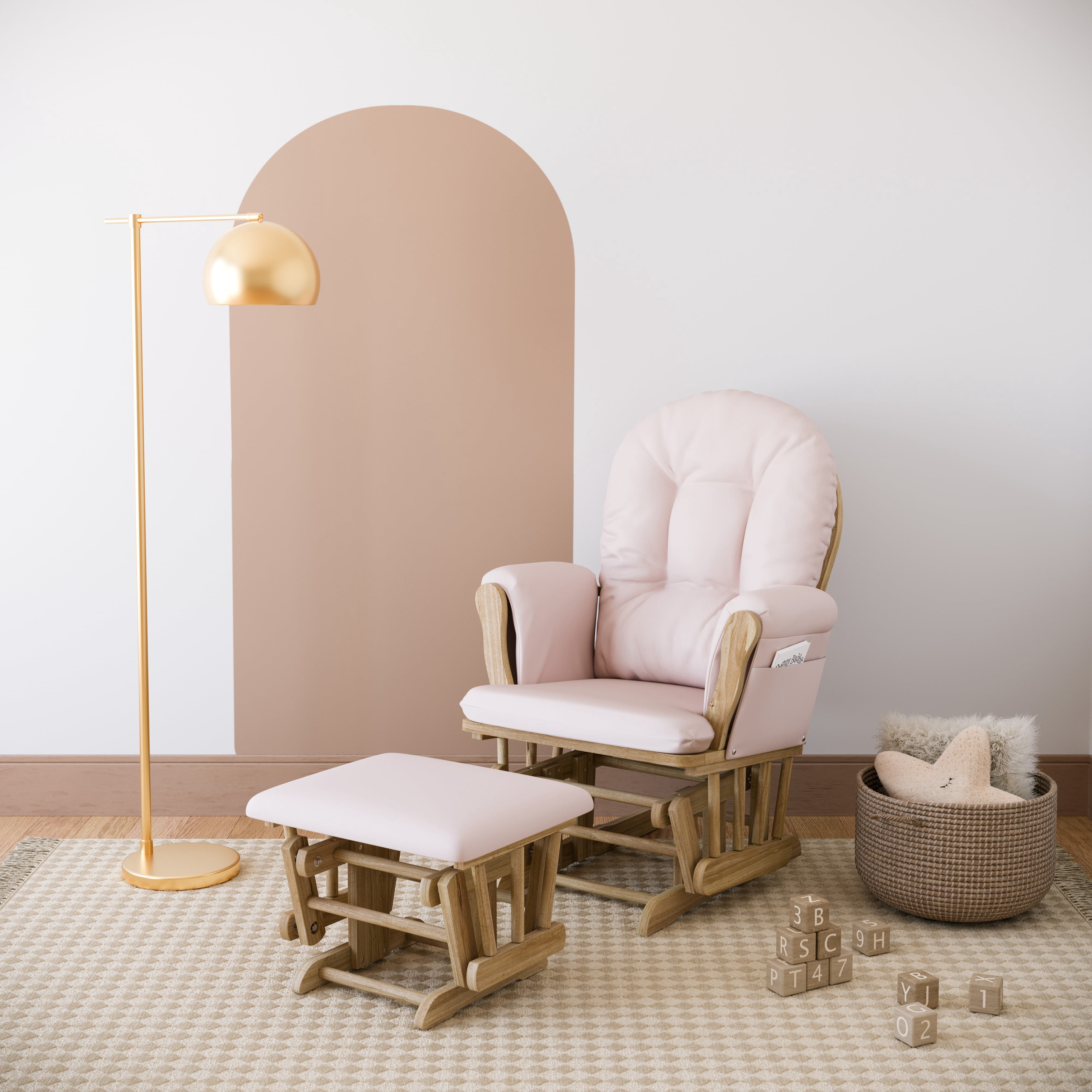 Storkcraft Hoop Infant Nursery Glider and Ottoman, Natural with Pink