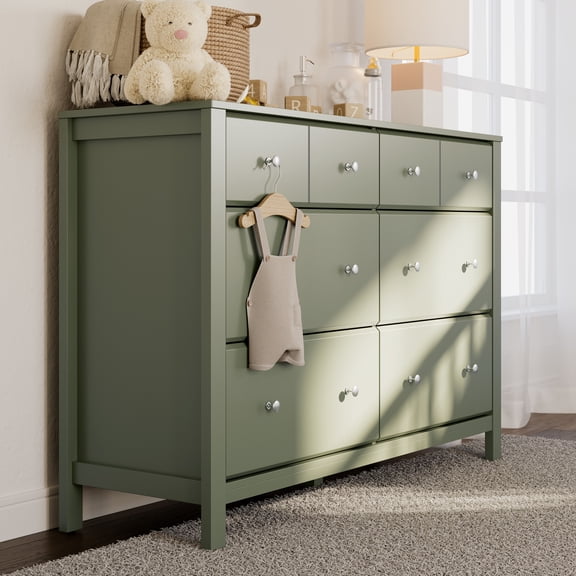 Storkcraft Horizon 6 Drawer Nursery Double Dresser, Olive