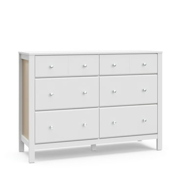 Storkcraft Horizon 6 Drawer Nursery Double Dresser, White with Driftwood