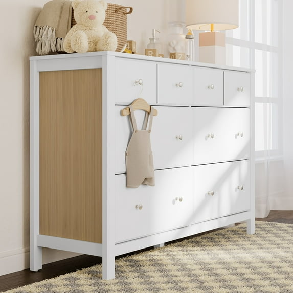 Storkcraft Horizon 6 Drawer Nursery Double Dresser, White with Driftwood