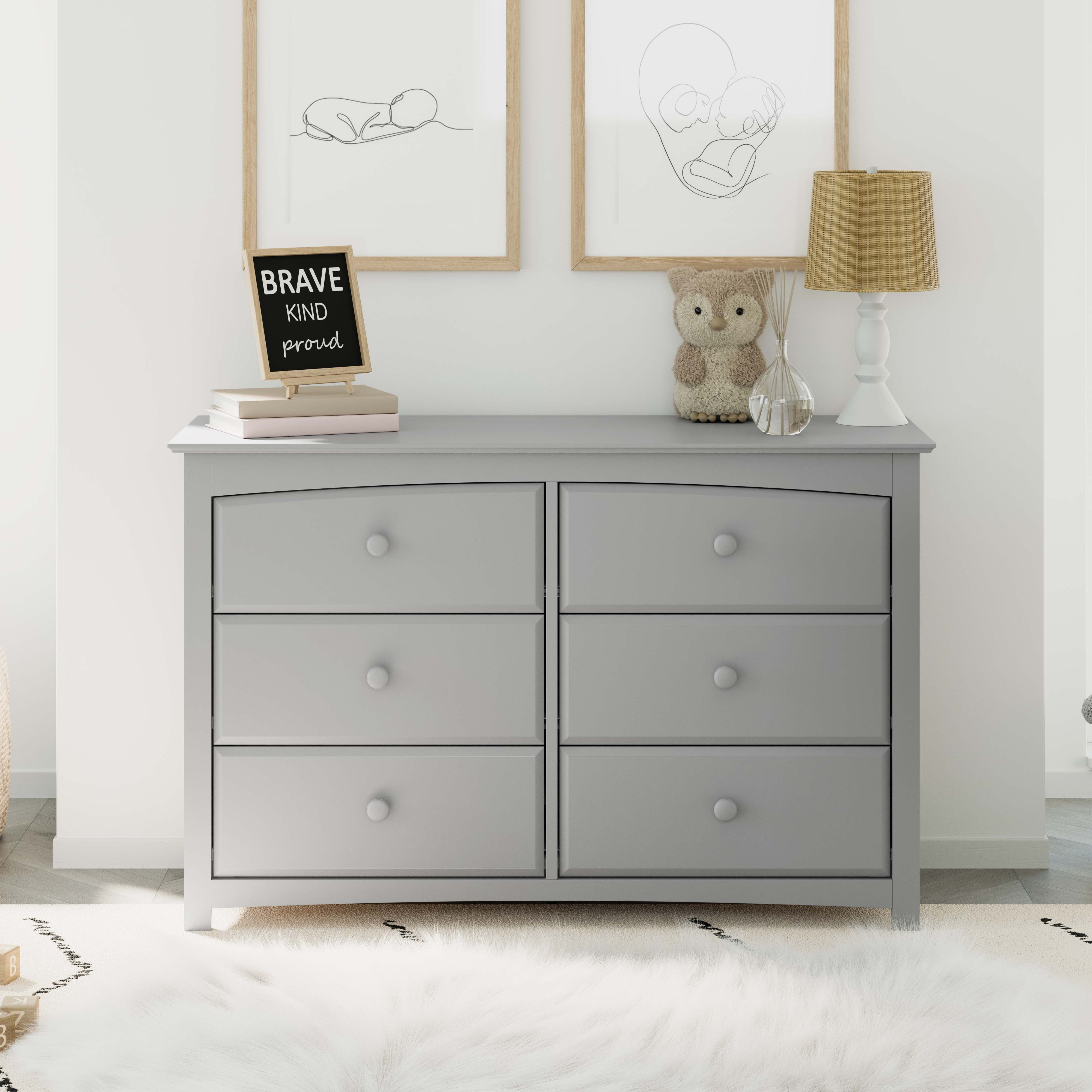 Storkcraft Kenton 6 Drawer Nursery Double Dresser, Pebble Gray