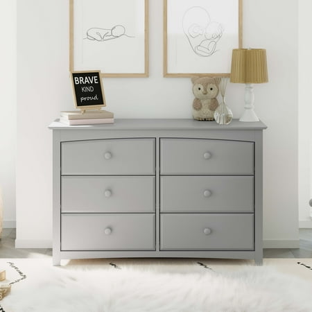 Storkcraft Kenton 6 Drawer Nursery Double Dresser, Pebble Gray