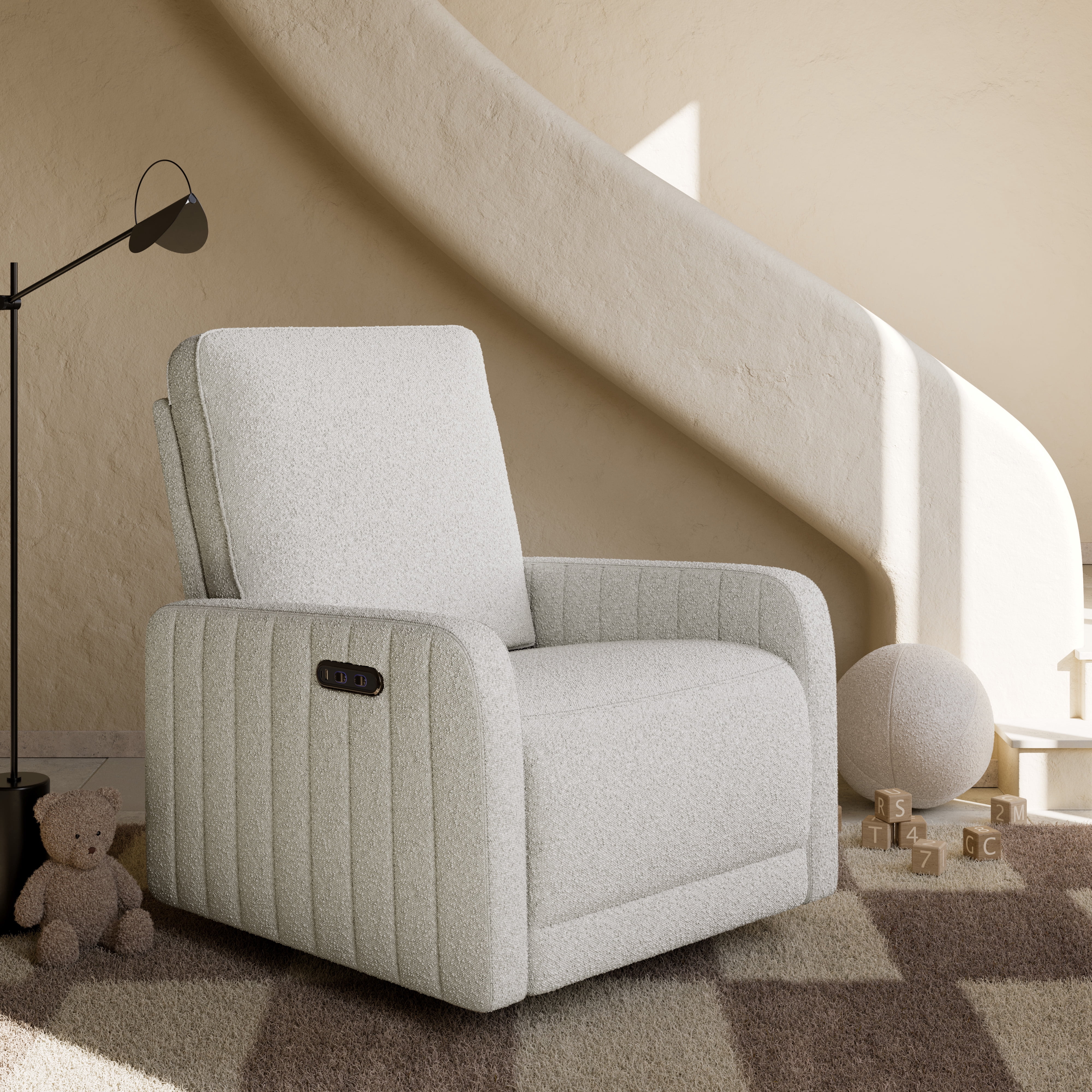 Art of Nursery by Storkcraft Kyoto Deluxe Extra-Wide Nursery Power Recliner Swivel Glider, Ivory Boucle