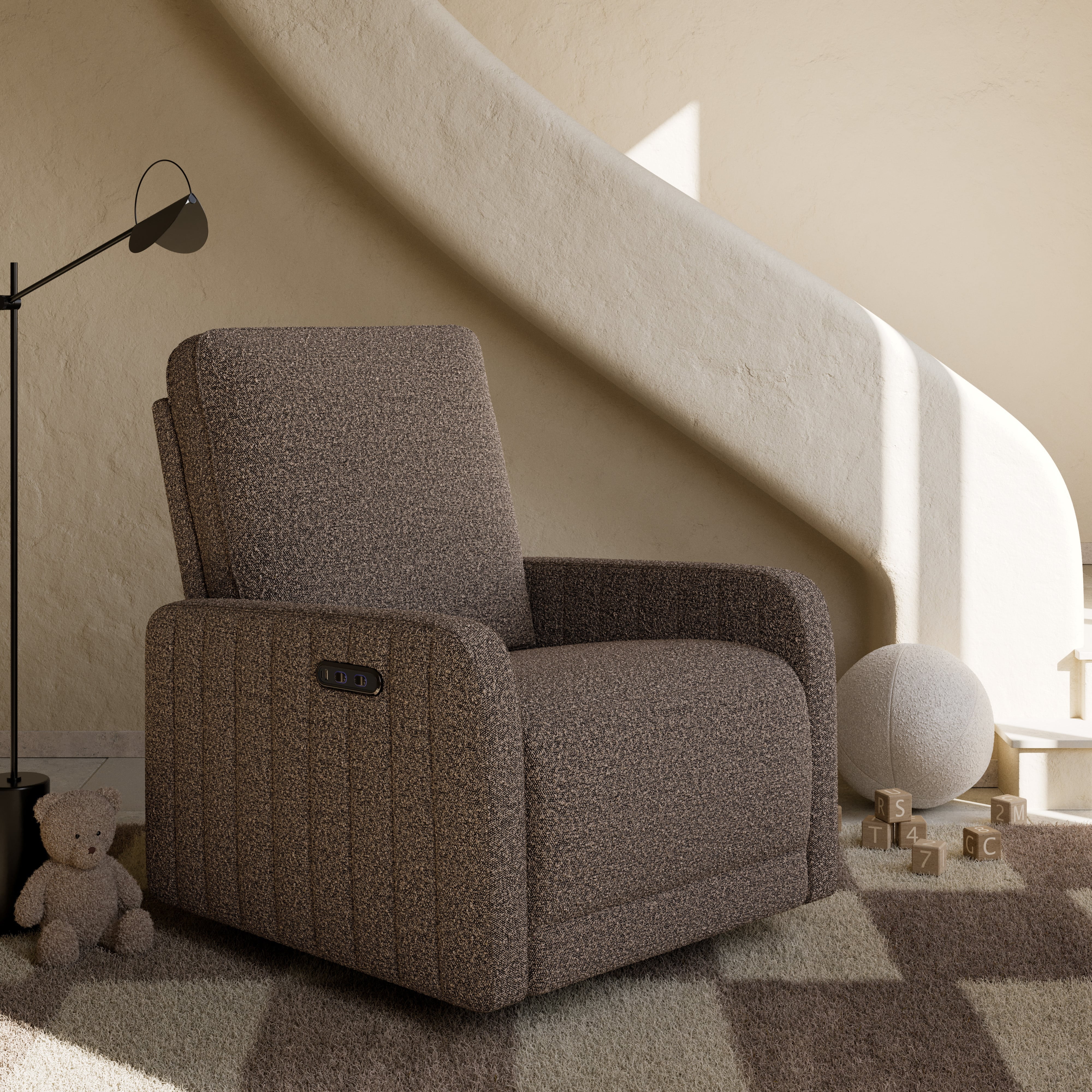 Storkcraft Kyoto Deluxe Extra-Wide Nursery Power Recliner Swivel Glider, Mountain Brown Boucle
