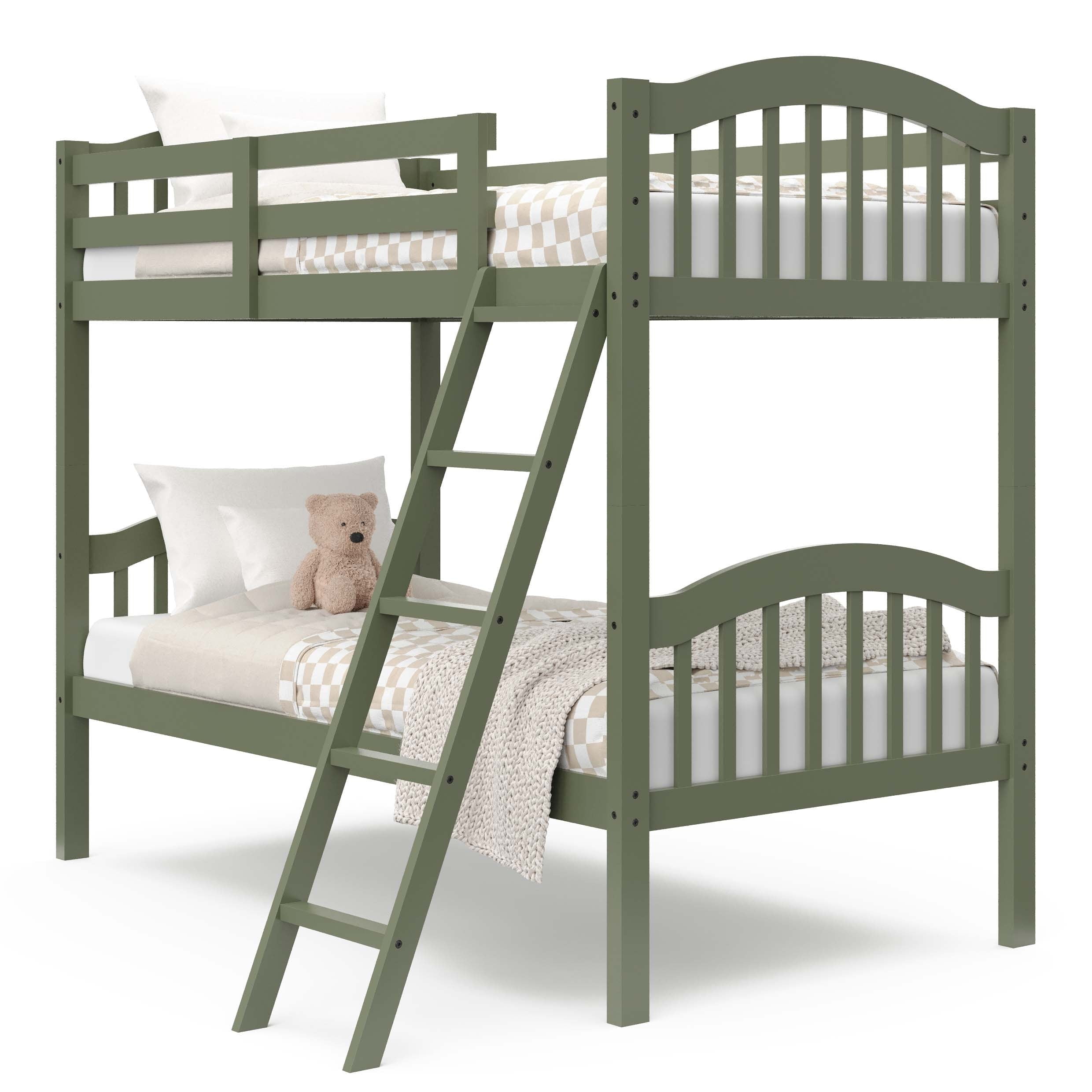 Olive Twin Over Twin Wood Bunk Bed with Drawers