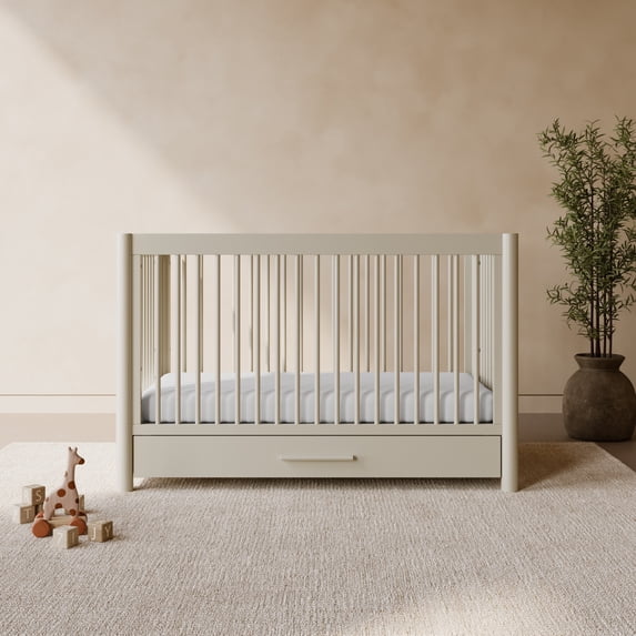 Storkcraft Malta 5-in-1 Convertible Crib with Drawer and Toddler Guardrail - Frosted Oat