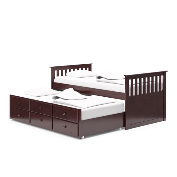 Storkcraft Marco Island Twin Captain’s Bed with Trundle Bed and Drawers, Espresso