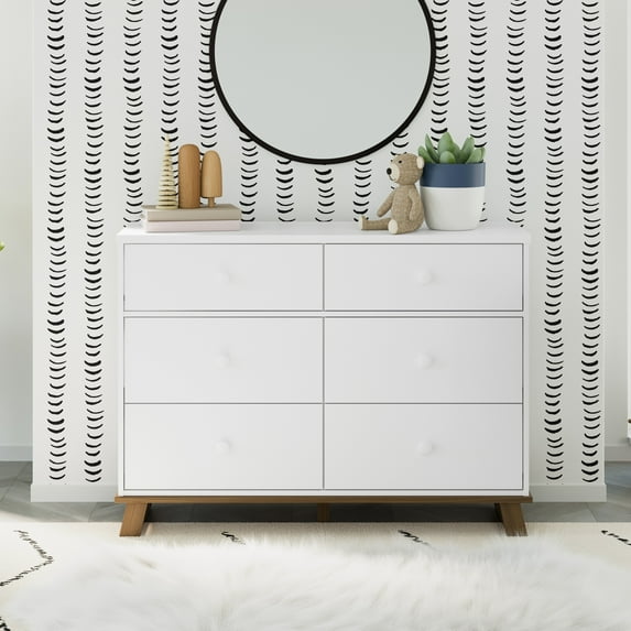 Storkcraft Modern 6 Drawer Nursery Dresser, White with Vintage Driftwood