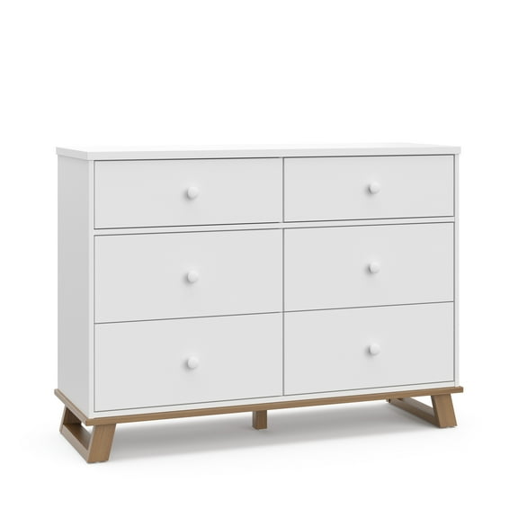 Storkcraft Modern 6 Drawer Nursery Dresser, White with Vintage Driftwood