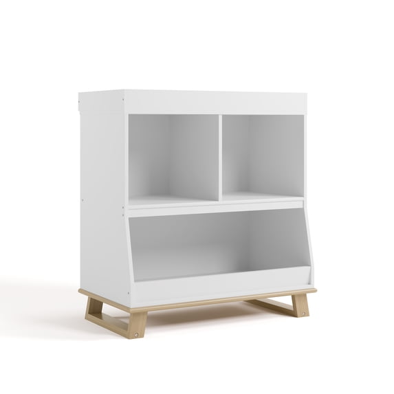 Storkcraft Modern Convertible Infant Changing Table, White with Driftwood