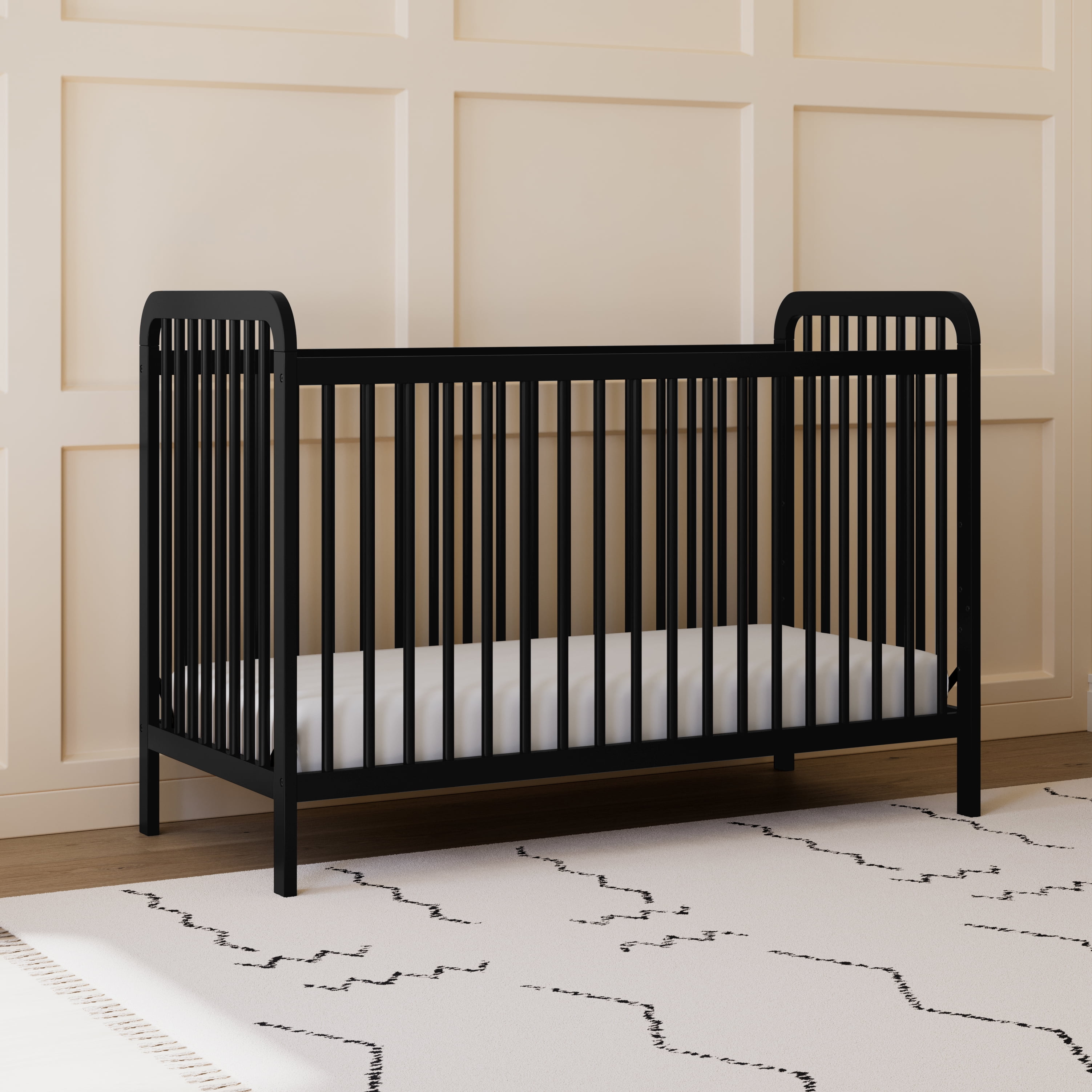 Storkcraft Pasadena 3-in-1 Convertible Crib – GREENGUARD Gold Certified, 100% Solid Wood, Fits Standard Crib Mattress, Converts to Toddler Bed and Daybed, 4 Mattress Heights , Black