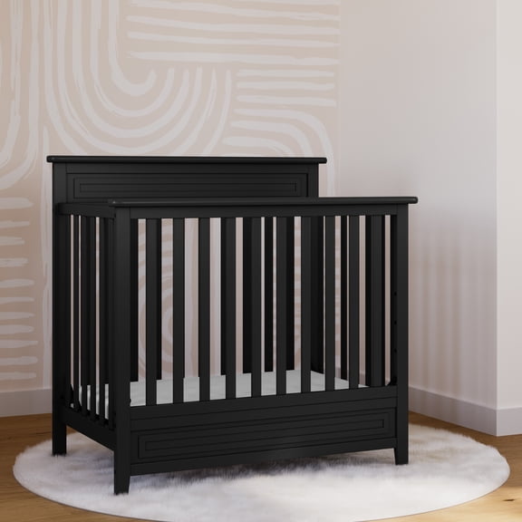 Storkcraft Petal Mini 4-in-1 Convertible Baby Crib with Mattress, Black