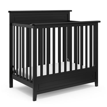 Storkcraft Petal Mini 4-in-1 Convertible Baby Crib with Mini Crib Mattress, Black