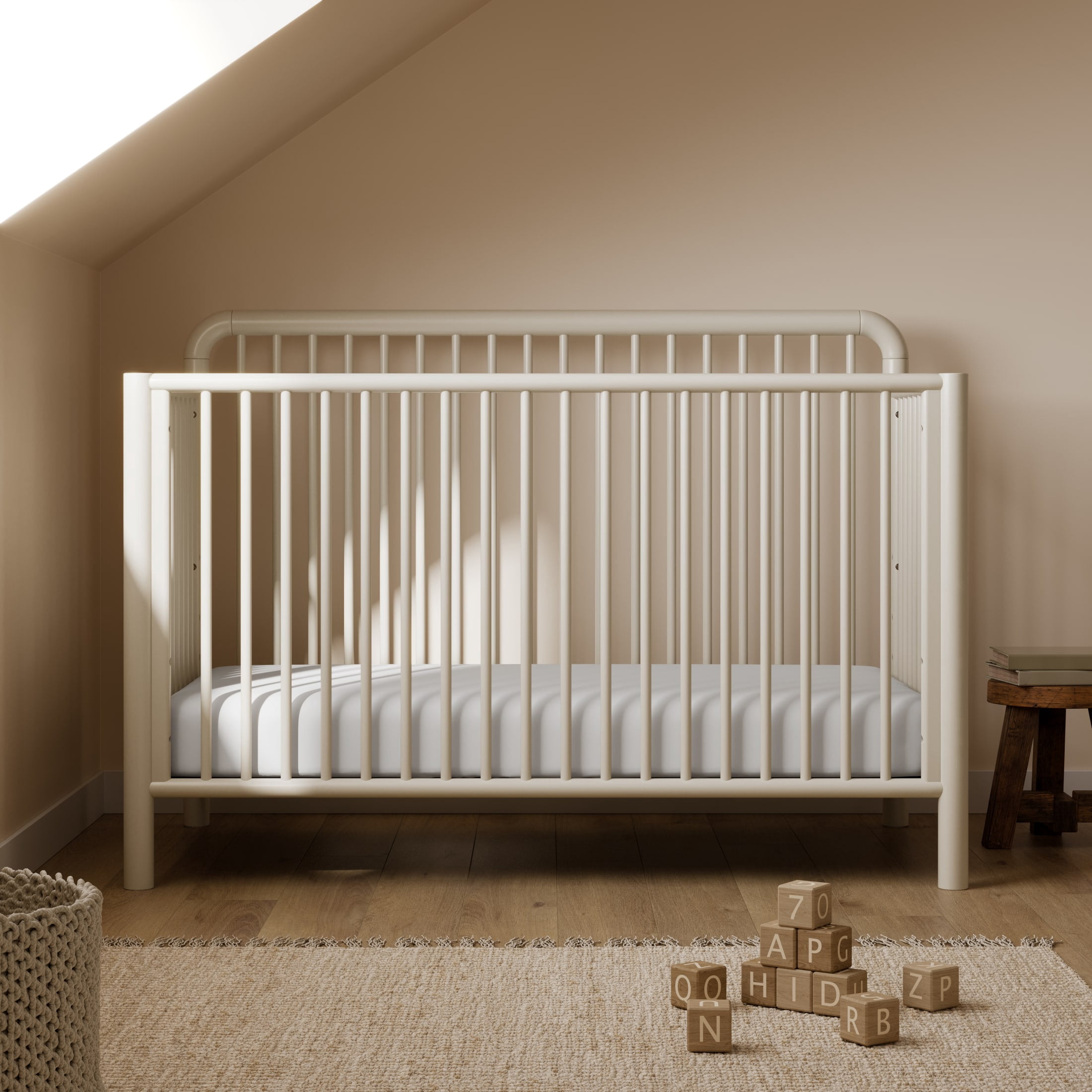 Storkcraft Porto 5-in-1 Convertible Crib with Bonus Toddler Guardrail - Frosted Oat