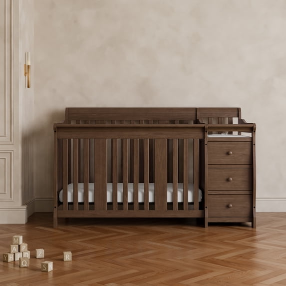 Storkcraft Portofino 5-in-1 Convertible Crib and Changer, Hazelnut