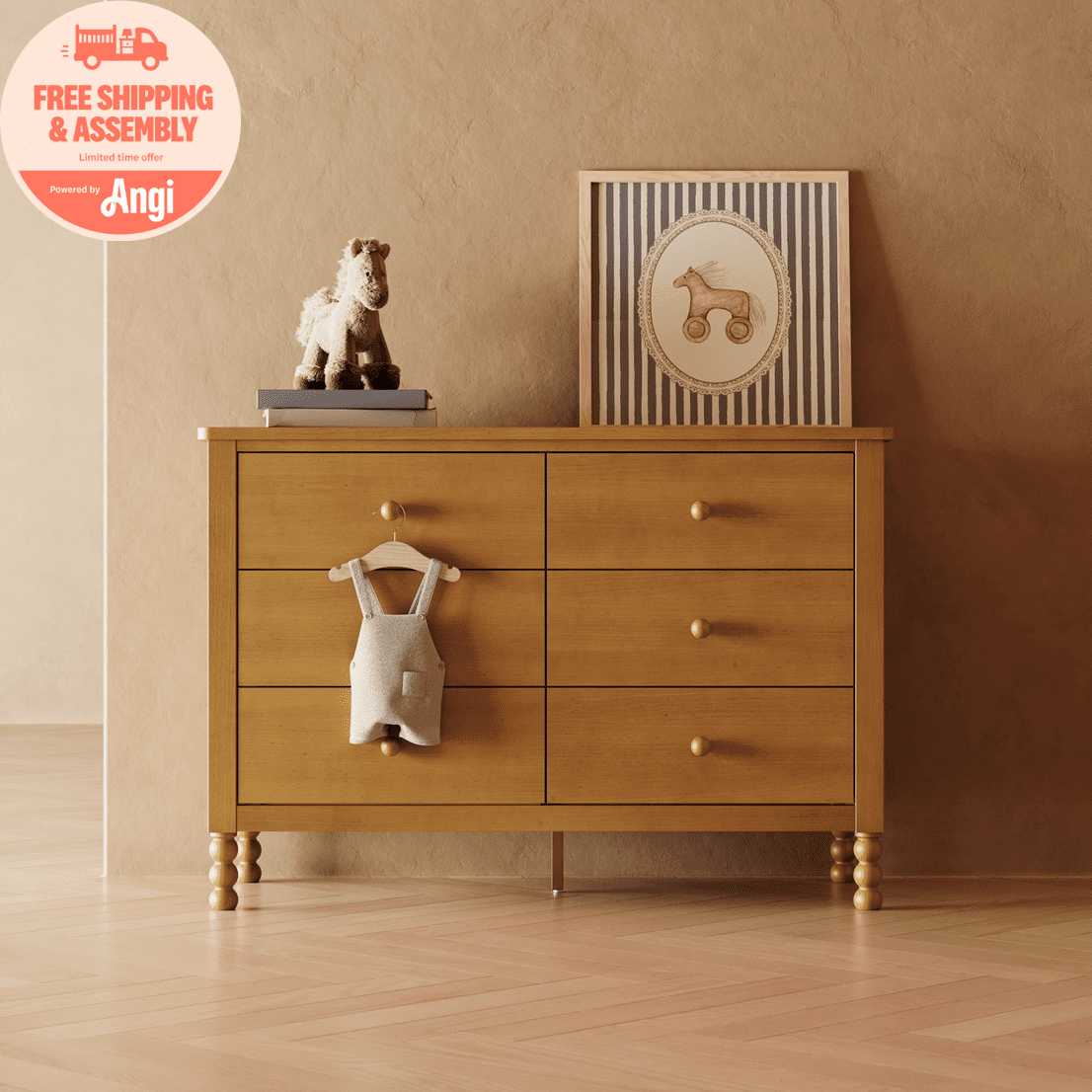 Art of Nursery by Storkcraft Rio 6 Drawer Nursery Dresser, Almond