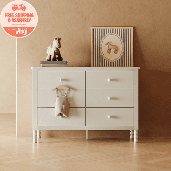 Storkcraft Rio 6 Drawer Nursery Dresser, Frosted Oat