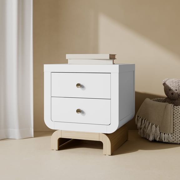 Storkcraft Santorini 2 Drawer Children's Nightstand, White with Driftwood