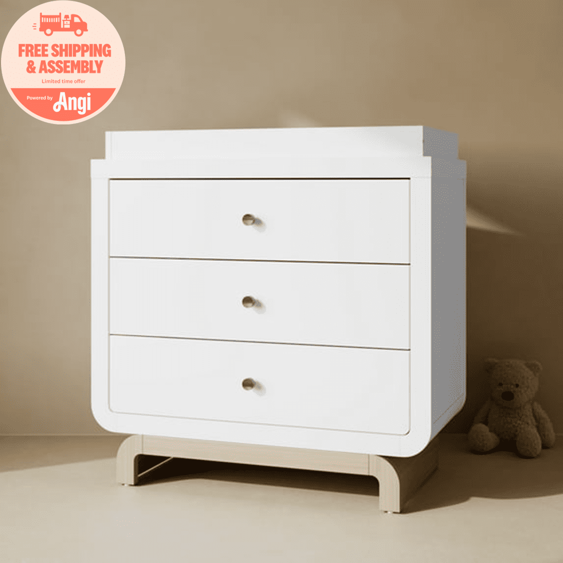Art of Nursery by Storkcraft Santorini 3 Drawer Dresser with Infant Changing Topper, White with Driftwood