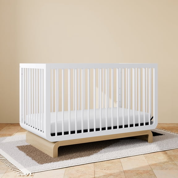 Storkcraft Santorini 5-in-1 Convertible Baby Crib, White with Driftwood