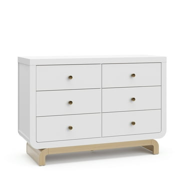 Storkcraft Santorini 6 Drawer Nursery Double Dresser, White/Driftwood