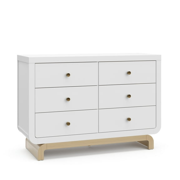 Storkcraft Santorini 6 Drawer Double Dresser, White/Driftwood