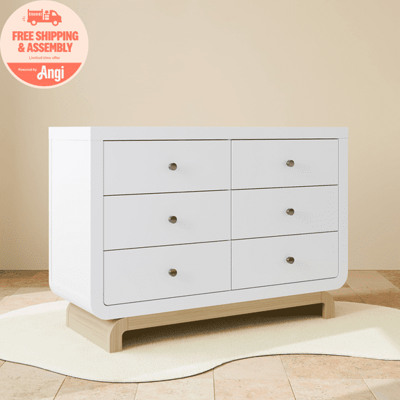 Storkcraft Santorini 6 Drawer Nursery Double Dresser, White with Driftwood