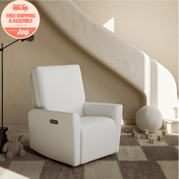 Storkcraft Santorini Deluxe Power Recliner Swivel Glider, Ivory Basketweave