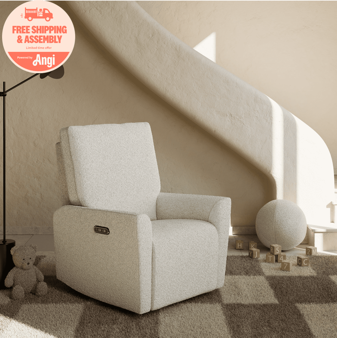 Art of Nursery by Storkcraft Santorini Deluxe Power Recliner Swivel Glider, Ivory Boucle