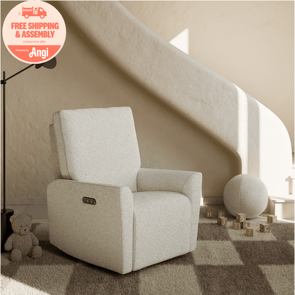 Storkcraft Santorini Deluxe Power Recliner Swivel Glider, Ivory Boucle