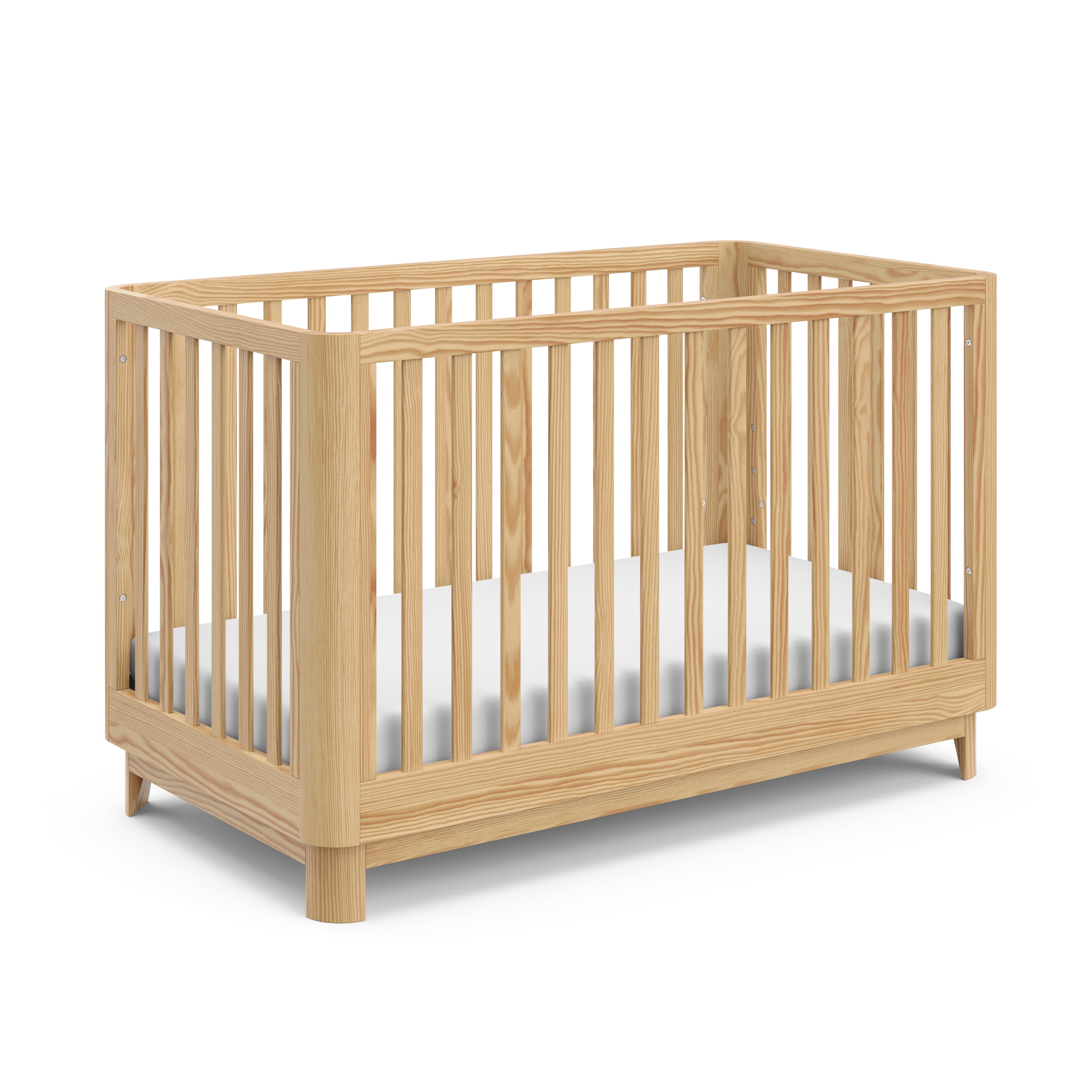 Natural Pine 3-in-1 Convertible Baby Crib with Rounded Posts