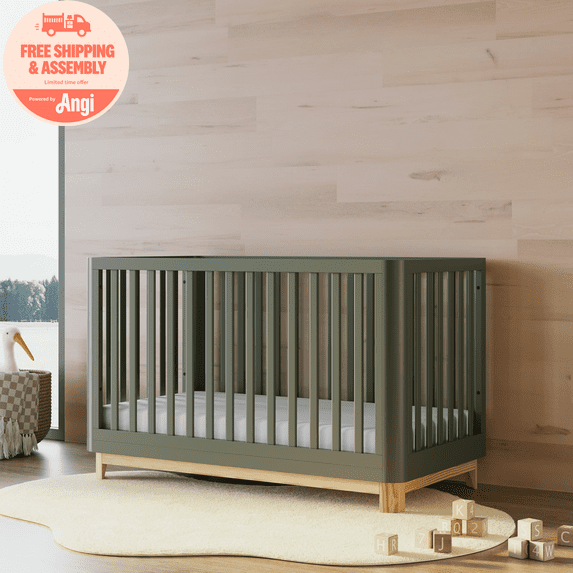 Storkcraft Santos 3-in-1 Convertible Baby Crib, Olive with Natural