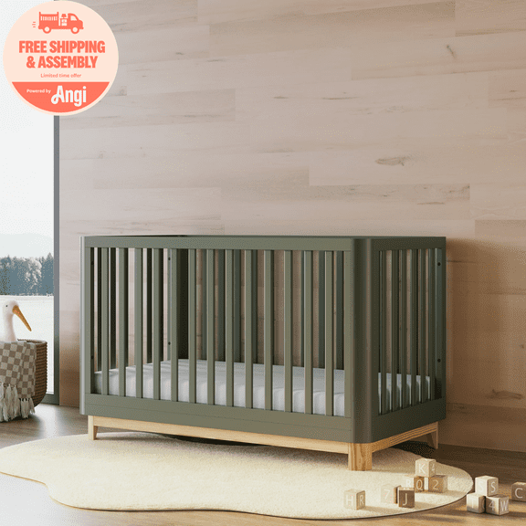 Storkcraft Santos 3-in-1 Convertible Baby Crib, Olive with Natural
