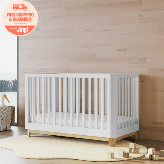 Storkcraft Santos 3-in-1 Convertible Baby Crib, White with Natural