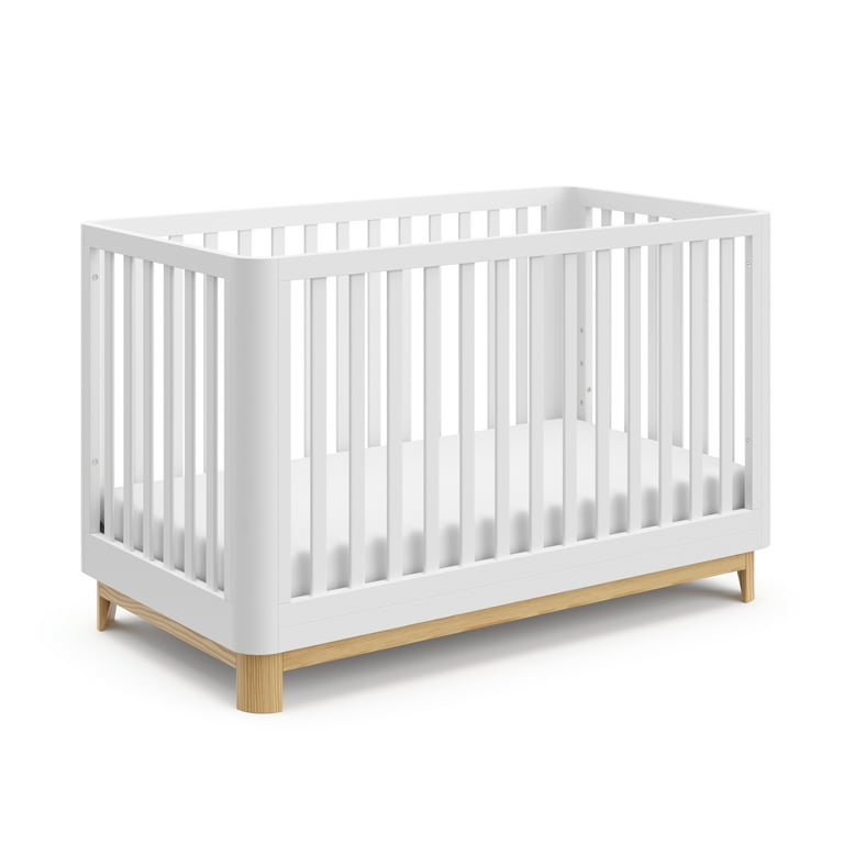 Storkcraft Santos 3-in-1 Convertible Baby Crib, White with Natural
