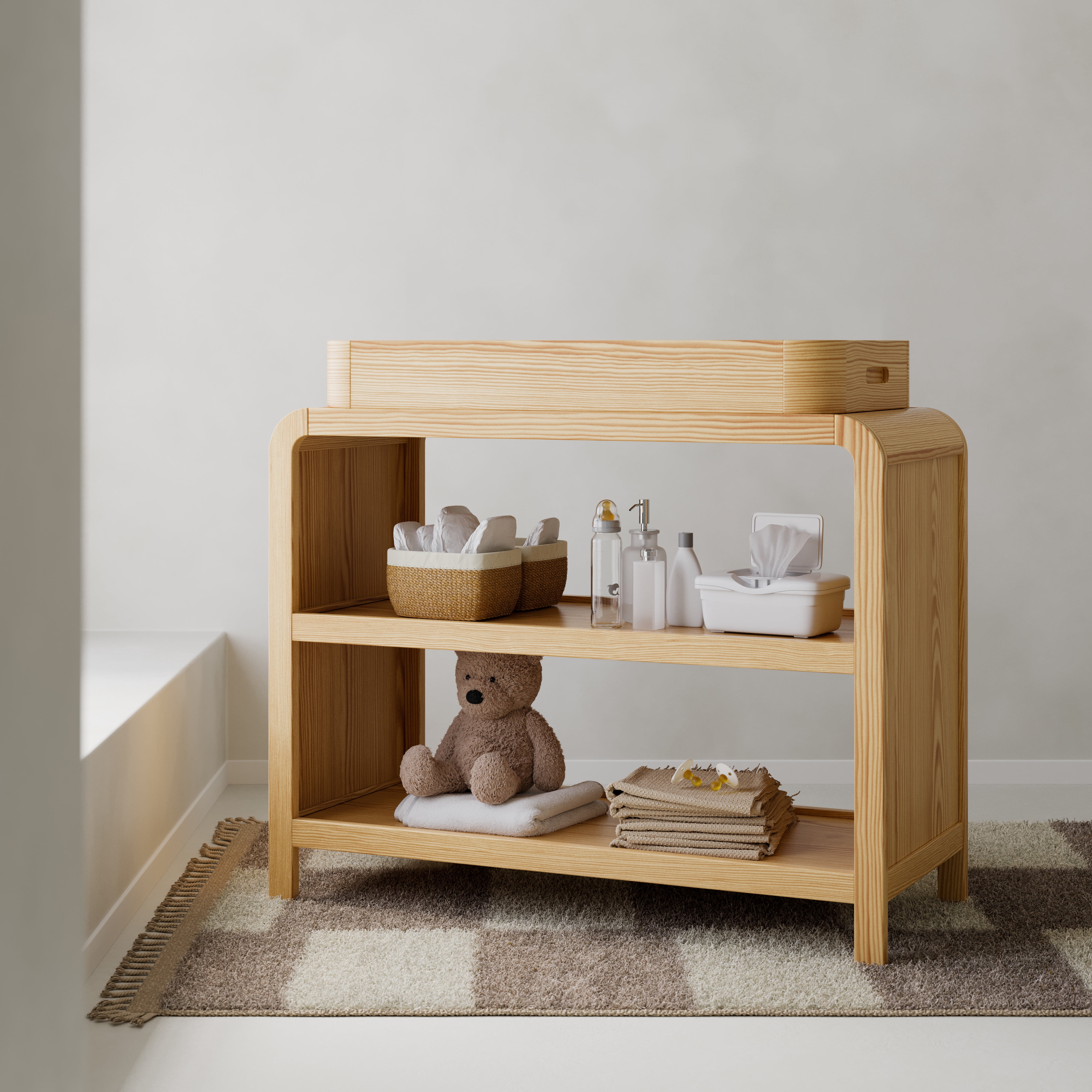 Storkcraft Santos Changing Table with Removable Infant Changing Table Topper, Natural