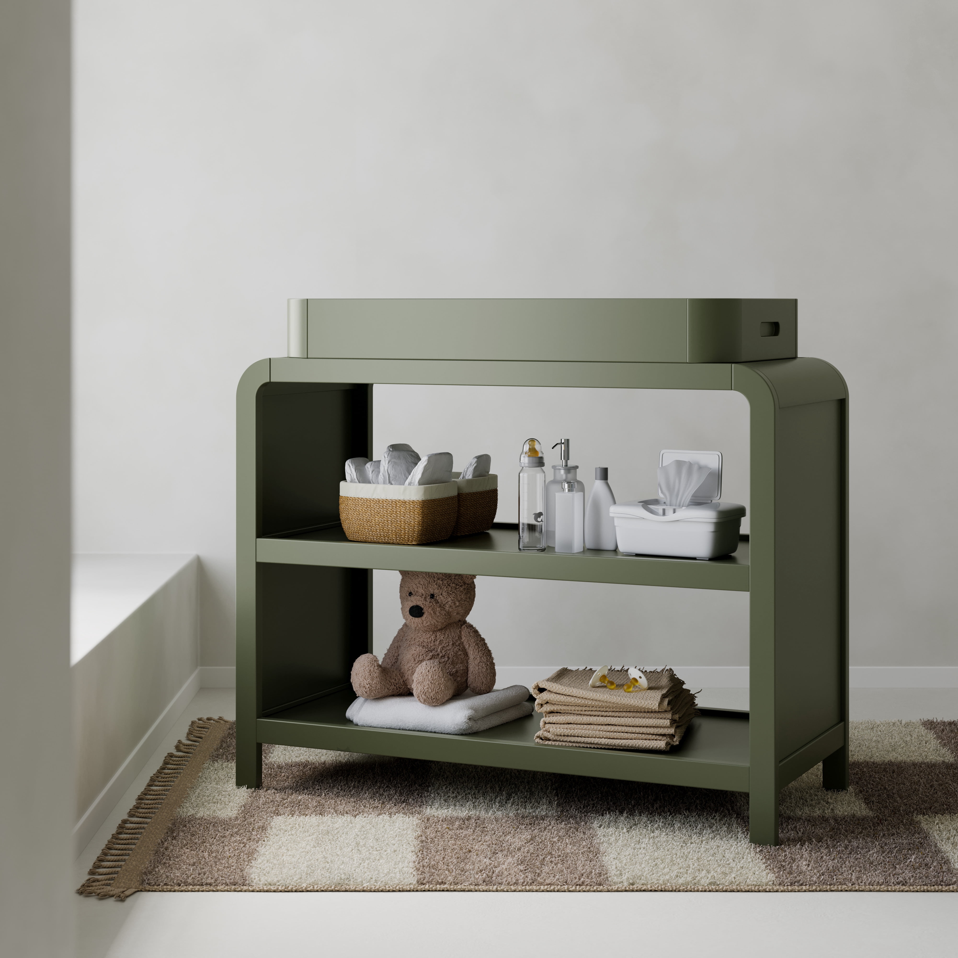 Storkcraft Santos Changing Table with Removable Infant Changing Table Topper, Olive