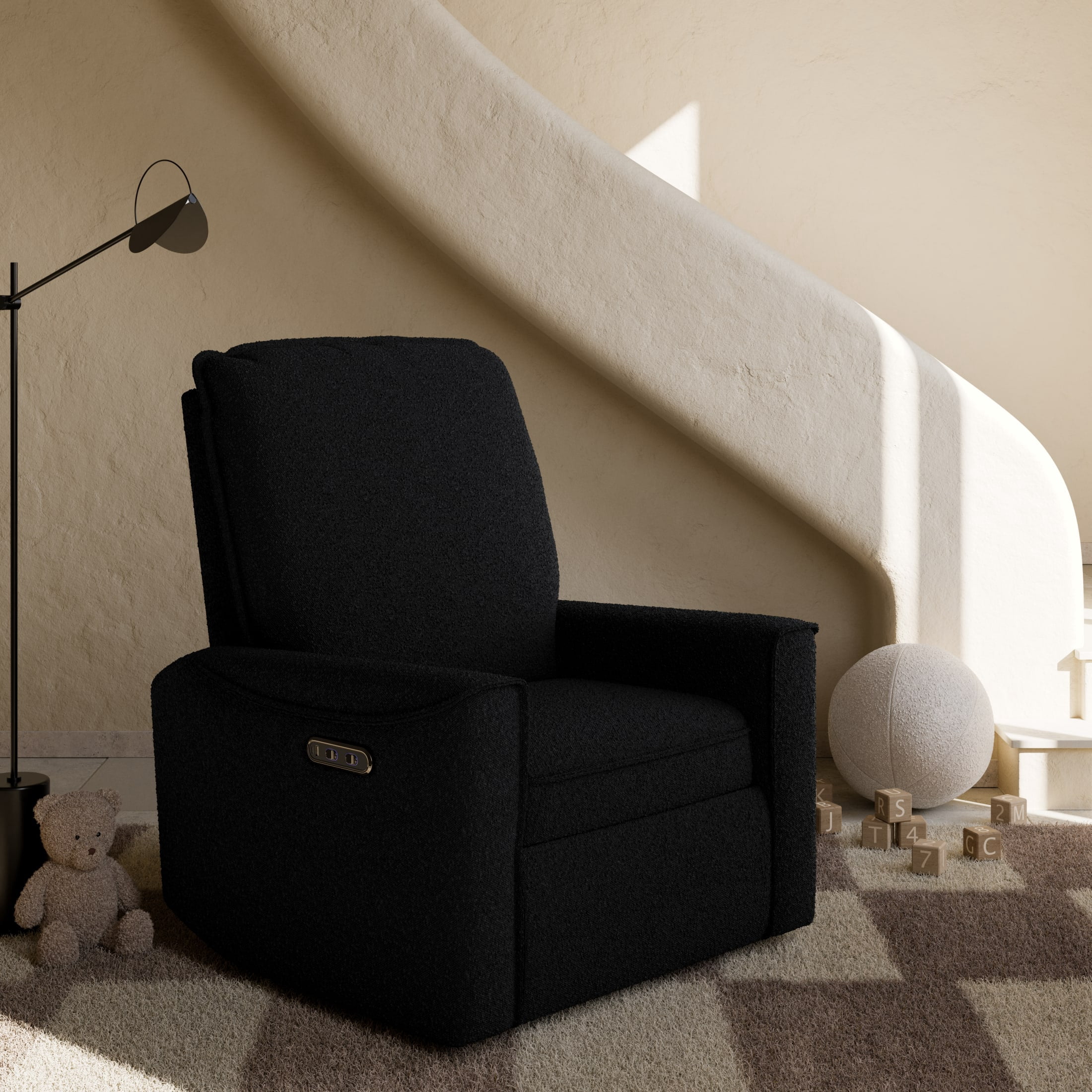 Storkcraft Santos Power Recliner - Black Boucle